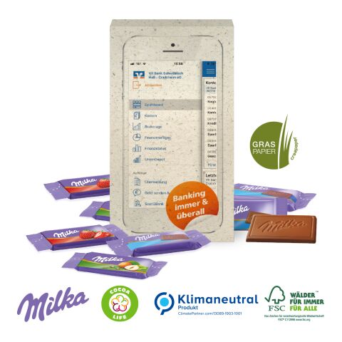 Milka Schokotäfelchen in Präsentbox auf Graspapier, Klimaneutral, FSC® 4C Digital-/Offsetdruck