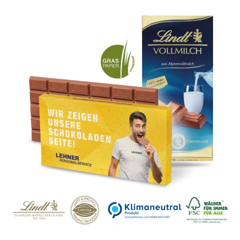 Premium Schokolade von Lindt auf Graspapier, 100 g, Klimaneutral, FSC® 4C Digital-/Offsetdruck
