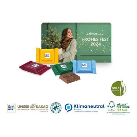 Ritter SPORT Schokotäfelchen in Präsentbox auf Graspapier, Klimaneutral, FSC® 4C Digital-/Offsetdruck