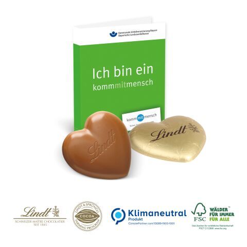 Werbe-Klappkarte mit süßer Füllung, Lindt Schokoladenherz 20g, Klimaneutral, FSC® 
