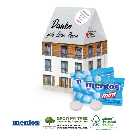 3D Präsent „Haus” bunt | 4C Digital-/Offsetdruck | Mentos Mint