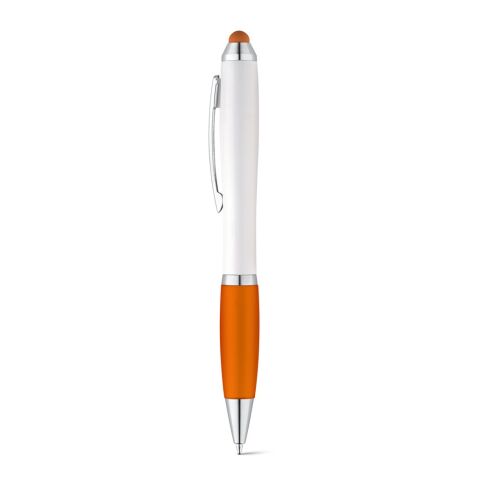 Werbeartikel SANS. Kugelschreiber mit Drehmechanik und Metallclip – Orange – mit Logo bedruckt