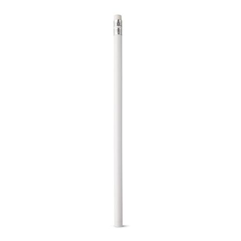 Werbeartikel Bleistift ATENEO – weiß – mit Logo bedruckt, Holz-Graphitstift mit Radiergummi, Härtegrad HB, 7 x 190 mm