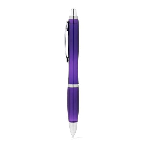 Werbeartikel SWING rPET Kugelschreiber – violett – mit Logo bedruckt nachhaltiger Druckkugelschreiber mit Metallclip blauschreibend 12x133mm