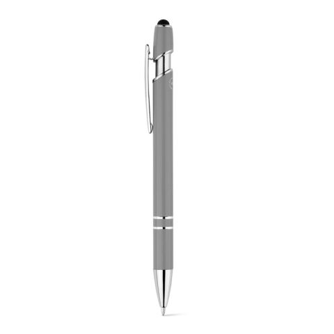 Werbeartikel NEIL. Kugelschreiber mit Gehäuse aus recyceltem Aluminium (100% rAL) und Touch-Pen Druckknopf – Grau – mit Logo bedruckt