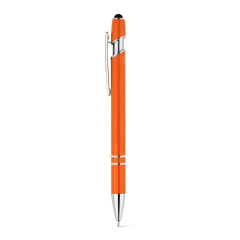 Werbeartikel Metall-Kugelschreiber NEIL – orange – lasergraviert mit Touchpad-Spitze für Smartphones blau schreibend für Büroalltag 10x143mm