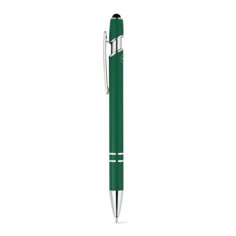Werbeartikel NEIL. Kugelschreiber mit Gehäuse aus recyceltem Aluminium (100% rAL) und Touch-Pen Druckknopf – Dunkelgrün – mit Logo bedruckt