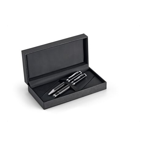 CHESS. Schreibset mit Tintenroller und Kugelschreiber aus Metall und Carbonfaser mit Drehmechanik Schwarz | ohne Werbeanbringung | Nicht verfügbar | Nicht verfügbar | Nicht verfügbar