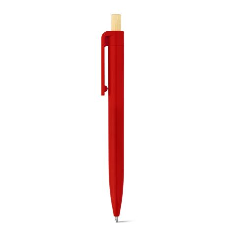 Werbemittel Kugelschreiber ZARA – rot – mit Logo bedruckt, nachhaltiger Öko Kugelschreiber aus rABS mit Bambus, blauschreibend, 11x134 mm