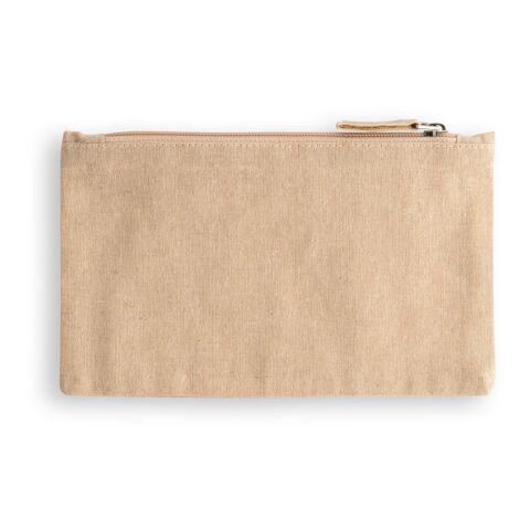 Werbeartikel Multifunktionsbeutel MILLIE – natur – mit Logodruck 225 x 120 mm aus nachhaltiger recycelter Baumwolle als praktischer Kulturbeutel