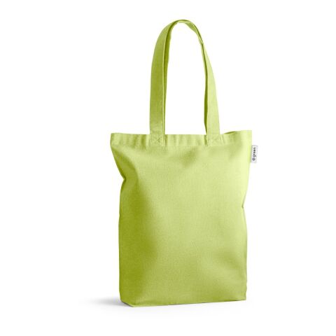 Werbeartikel MERIDA. Tragetasche (220 g/ m²) aus Baumwolle (50%), recycelter Baumwolle (30%) und polyester (20% rPET) – hellgrün – mit Logo bedruckt