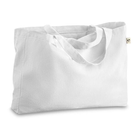 Werbeartikel CAMDEN. Tragetasche aus Baumwolle (50%), recycelter Baumwolle (30%) und polyester (20% rPET) (280 g/m²) – weiß – mit Logo bedruckt