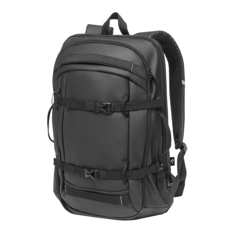 KAMPALA. Laptop-Rucksack aus 900D hochdichtem recyceltem Polyester mit wasserdichter Beschichtung und 210D Futter aus recyceltem Polyester 17&#039;3&quot; Schwarz | ohne Werbeanbringung