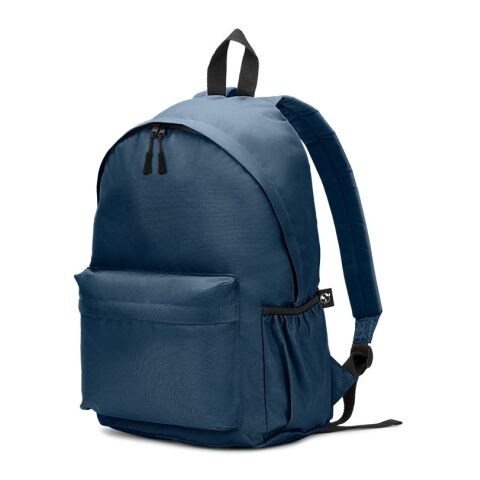 Werbeartikel ROSARIO. Klassischer Rucksack mit zeitlosem Design aus recyceltem 600D Polyester – Blau – mit Logo bedruckt