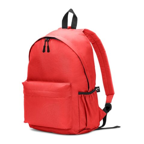 Werbeartikel ROSARIO. Klassischer Rucksack mit zeitlosem Design aus recyceltem 600D Polyester – Rot – mit Logo bedruckt