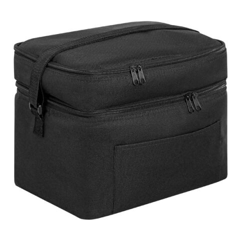 CANCUN LARGE. Kühltasche aus 600D, recyceltem Polyester, mit verstellbarem Gurtband Schwarz | 1-farbiger Transferdruck