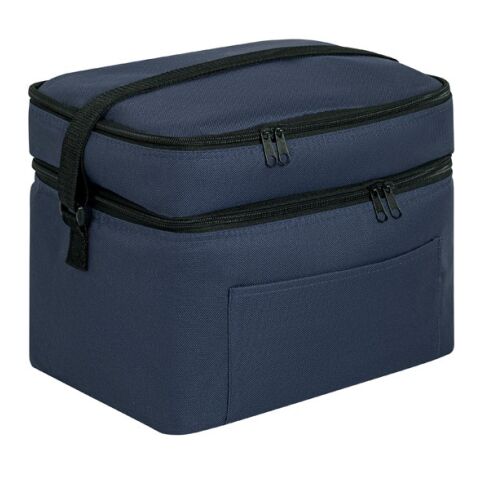 Werbeartikel CANCUN LARGE. Kühltasche aus 600D, recyceltem Polyester, mit verstellbarem Gurtband – blau – mit Logo bedruckt