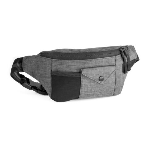 Werbeartikel MUZEUL. Hüfttasche aus 300D Polyester – Grau – Bauchtasche / Gürteltasche mit Logo bedruckt