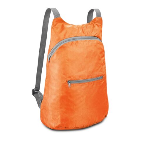 Werbeartikel BARCELONA. Faltbarer Rucksack aus 210D Ripstop Polyester – Orange – mit Logo bedruckt