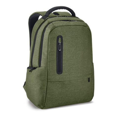 Werbeartikel BOSTON. Wasserdichter 2Tone Nylon 17'' Laptop-Rucksack – dunkelgrün – mit Logo bedruckt