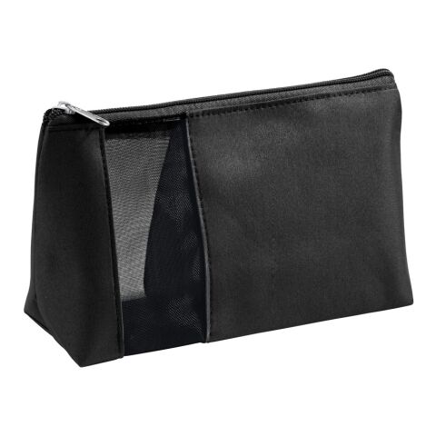 Werbeartikel ANNIE. Kulturbeutel aus Mikrofasern und Netz – schwarz – mit Logo bedruckt