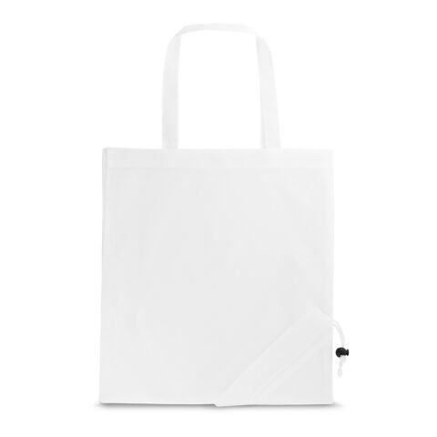 Werbeartikel SHOPS. Faltbare Tragetasche aus 190T – weiß – mit Logo bedruckt