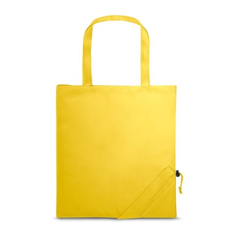 Werbeartikel SHOPS. Faltbare Tragetasche aus 190T – gelb – mit Logo bedruckt
