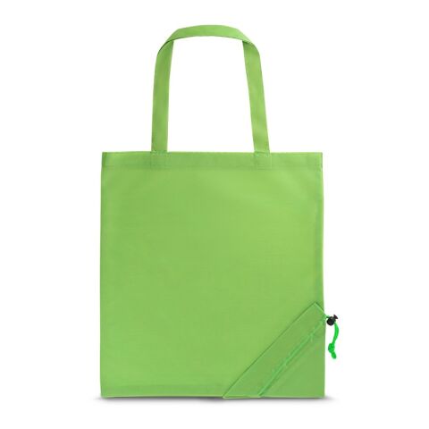 Werbeartikel SHOPS. Faltbare Tragetasche aus 190T – hellgrün – mit Logo bedruckt