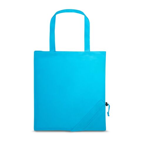 Werbeartikel SHOPS. Faltbare Tragetasche aus 190T – hellblau – mit Logo bedruckt