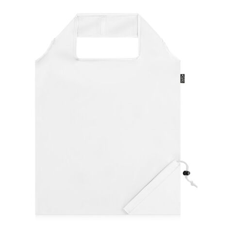 Werbeartikel BEIRA. Faltbare Tragetasche aus 190T Polyester aus recyceltem (100% rPET) – weiß – mit Logo bedruckt