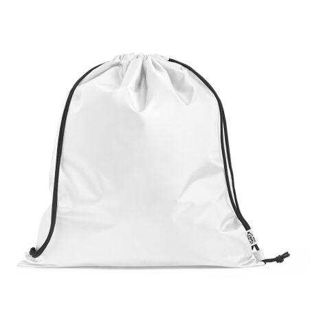 Werbeartikel PEMBA. Turnbeutel aus 190T Polyester aus recyceltem (100% rPET) – weiß – mit Logo bedruckt