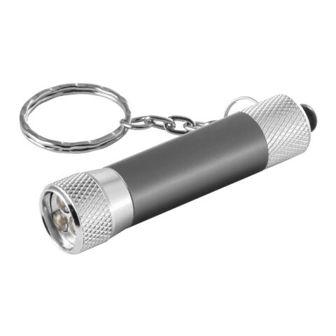 Werbeartikel LERGAN. Schlüsselanhänger aus Aluminium mit LED – grau – mit Logo bedruckt