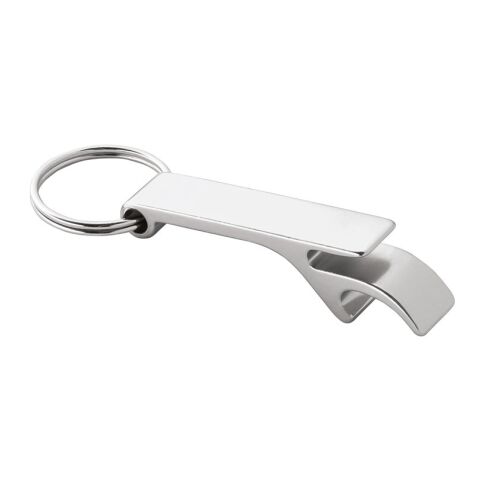 Werbeartikel BAITT. Schlüsselanhänger aus Aluminium mit Flaschenöffner – hellgrau – mit Logo bedruckt