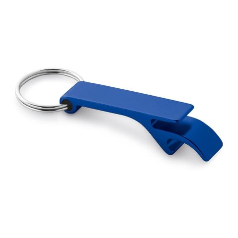 Werbeartikel BAITT. Schlüsselanhänger Aluminium mit Flaschenöffner 60x32x5mm stabiler 25mm Schlüsselring Gunmetal – Königsblau – mit Logo bedruckt