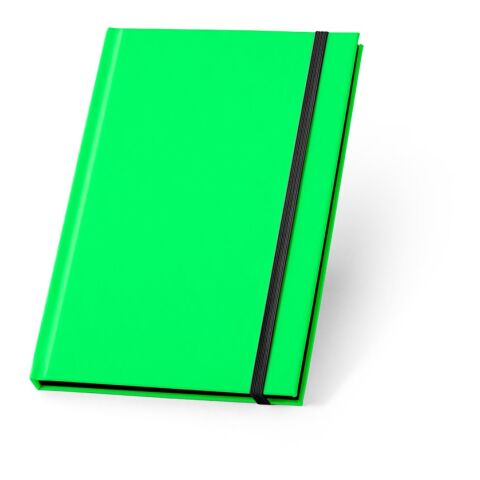 Werbeartikel WATTERS. A5-Notizbuch aus fluoreszierendem PU mit linierten Seiten – Hellgrün – mit Logo bedruckt