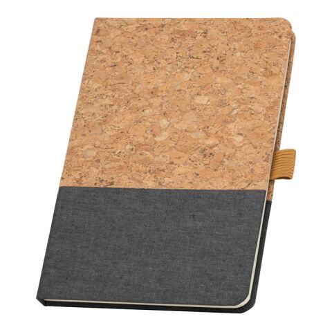Nachhaltiger Werbeartikel KLEE. A5 Notizbuch aus Kork und Leinen mit linierten Blättern – anthrazit – mit Logo bedruckt
