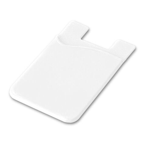 Werbeartikel SHELLEY. Smartphone-Kartenhalter aus Silikon – weiß – mit Logo bedruckt