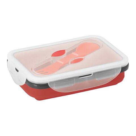 Werbeartikel SAFFRON. Lunchbox. Faltbare hermetische Frischhaltebox aus Silikon und PP 640 ml – rot – mit Logo bedruckt