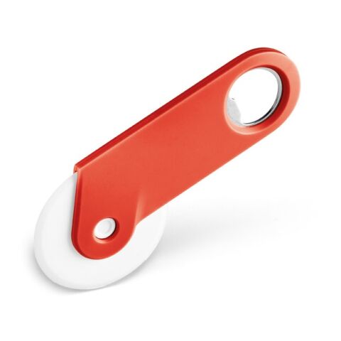 Werbeartikel TOKEV Pizzaschneider mit Flaschenöffner 2-in-1 Kombi-Tool Küchenhelfer handlich Giveaway Party-Zubehör – Rot – mit Logo bedruckt