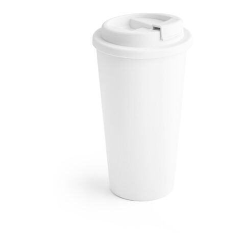 Werbeartikel CUPPARI. Reisebecher aus PP – Weiß – mit Logo bedruckt