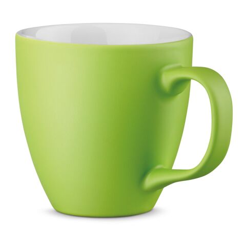 Werbeartikel PANTHONY MAT 450 ml Porzellanbecher matte Hydroglasur modernes Design Made in Europe inkl. Geschenkbox – limette – mit Logo bedruckt