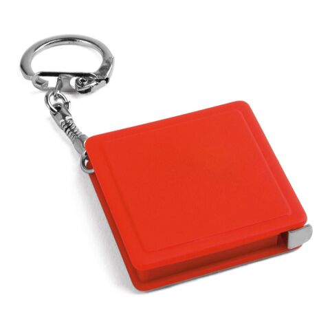 Werbeartikel Schlüsselanhänger ASHLEY mit 1 m Maßband Rollmaßband inkl. Karabiner ideal für Handwerk & Bau Logo-Druck – rot – mit Logo bedruckt