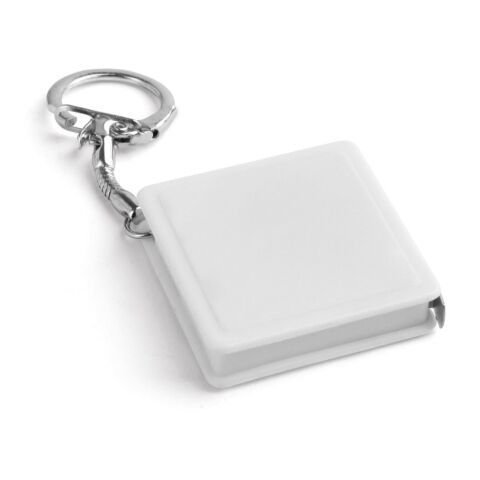 Werbeartikel Schlüsselanhänger ASHLEY mit 1 m Maßband Rollmaßband inkl. Karabiner ideal für Handwerk & Bau Logo-Druck – Weiß – mit Logo bedruckt