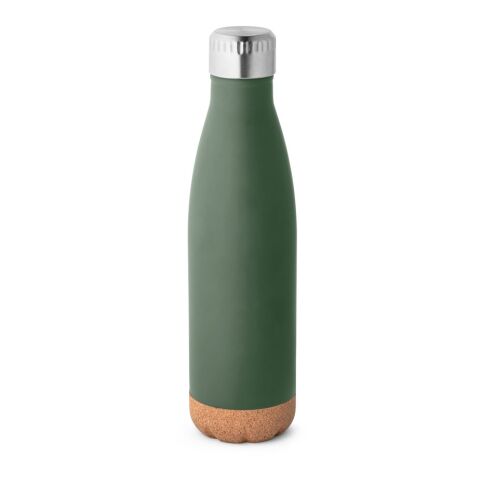 Werbeartikel SOLBERG. Thermosflasche aus Edelstahl und Korkboden, 560 ml – Khaki – mit Logo bedruckt