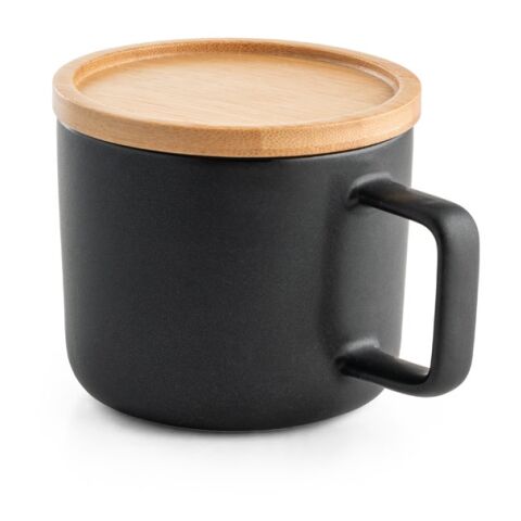 FANGIO. Tasse aus Keramik 220ml mit Deckel aus Bambus, der als Untersetzer dient