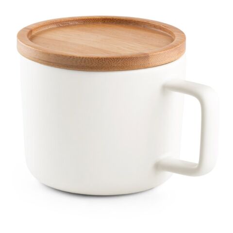 FANGIO. Tasse aus Keramik 220ml mit Deckel aus Bambus, der als Untersetzer dient