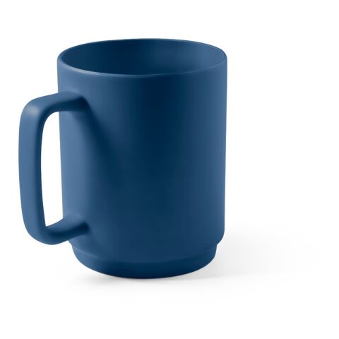 Werbeartikel MIGHTY. 330 ml Coffee-to-go Kaffeebecher aus Keramik mit hitzebeständiger Silikonhülle & PP-Deckel – blau – mit Logo bedruckt