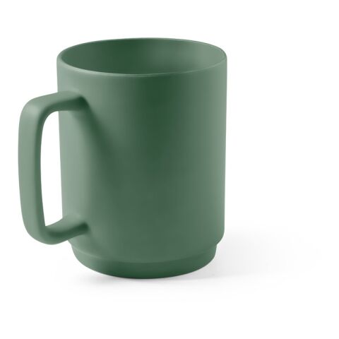 Werbeartikel MIGHTY. 330 ml Coffee-to-go Kaffeebecher aus Keramik mit hitzebeständiger Silikonhülle & PP-Deckel – Khaki – mit Logo bedruckt