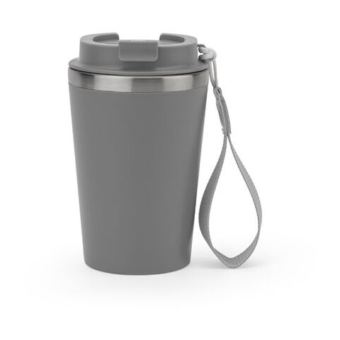 Kundengeschenk Thermobecher SPITZ – grau – mit Logodruck 460 ml nachhaltiger Edelstahlbecher für das Mitarbeiter-Onboarding