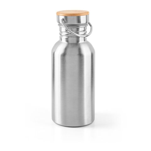 Werbeartikel EWING. Edelstahlflasche (90 % recycelt) mit einwandiger Ausführung – Satinsilber – mit Logo bedruckt